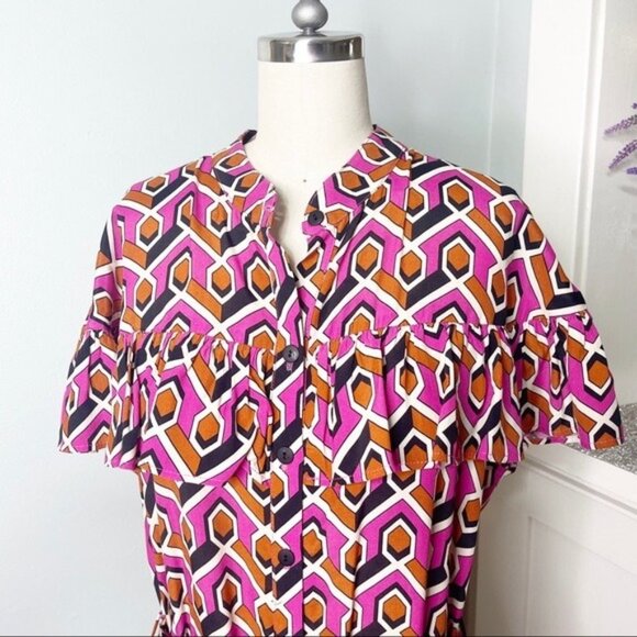 Anthropologie Corey Lynn Calter Annabel Pink Ruffle Shirt Dress Maxi Small - Picture 8 of 15